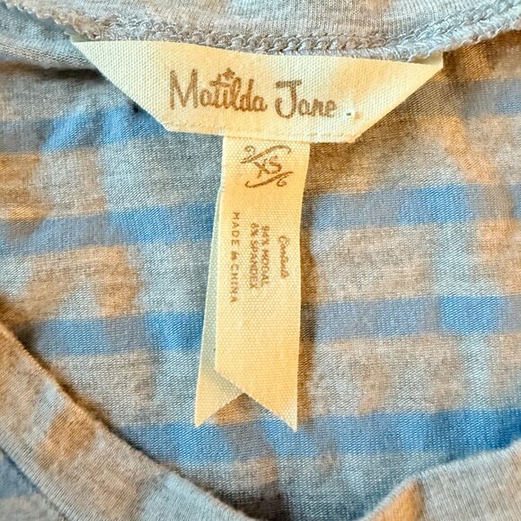 Matilda Jane Her Majesty Sharkbite Hem Tunic Dress Blue Gray Striped Soft XS - Picture 4 of 5